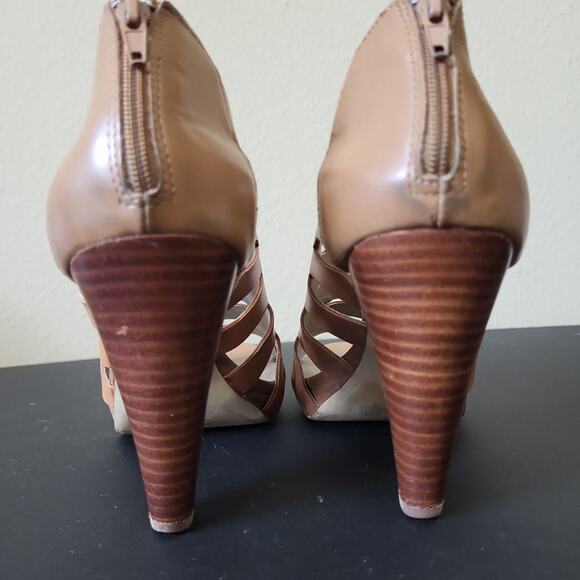 Franco Sarto Womens L-Crest 47405250 Tan Back Zip Gladiator‎ Cone Heels Size 8 M - Picture 3 of 7